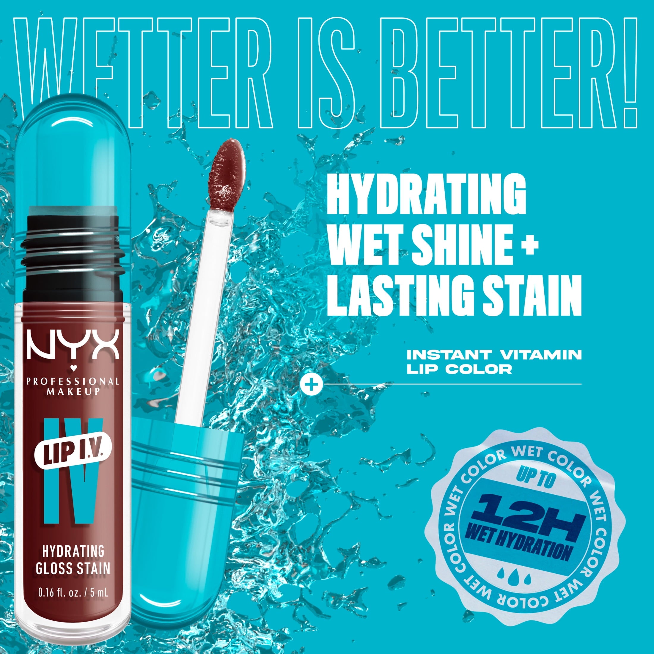 NYX Professional Makeup Lip IV Hydrating Lip Gloss & Lip Stain with Coconut Water, Mocha Me We, 0.16 fl oz