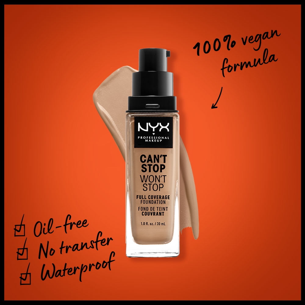 NYX Professional Makeup Can't Stop Won't Stop 24hr Full Coverage Liquid Foundation, Matte Finish, Waterproof, Classic Tan