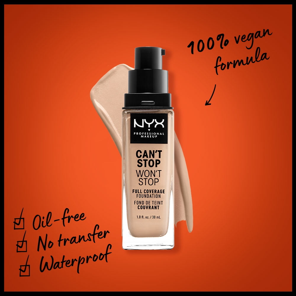 NYX Professional Makeup Can't Stop Won't Stop 24hr Full Coverage Liquid Foundation, Matte Finish, Waterproof, Vanilla, 1 fl oz