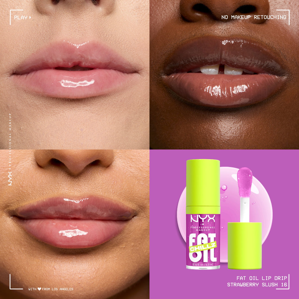 NYX Professional Makeup Fat Oil Chillz Lip Gloss, 12 Hour Hydration, Strawberry Slush, 0.16 fl oz