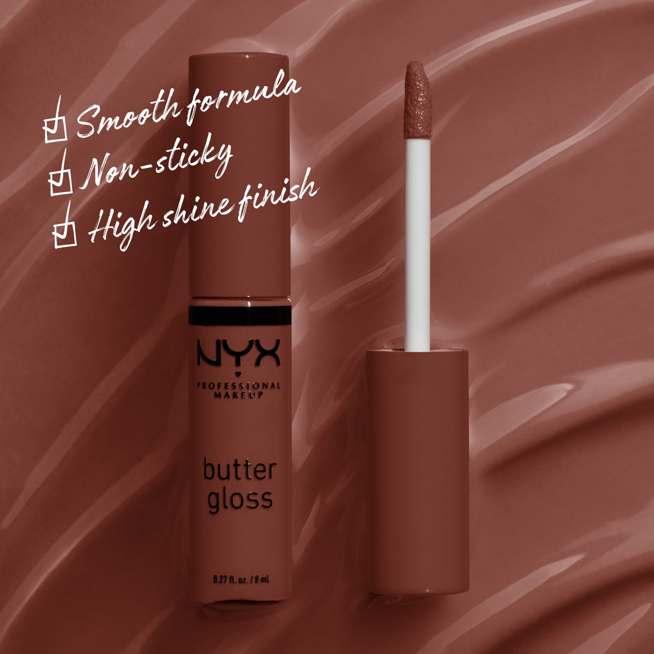 (2 pack) NYX Professional Makeup Butter Gloss Non-Sticky Lip Gloss, Brownie Drip, 0.27 fl oz