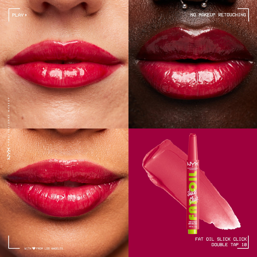 NYX Professional Makeup Fat Oil Slick Click Hydrating Tinted Lip Gloss with Lightweight Hydration, Double Tap, 0.07 oz