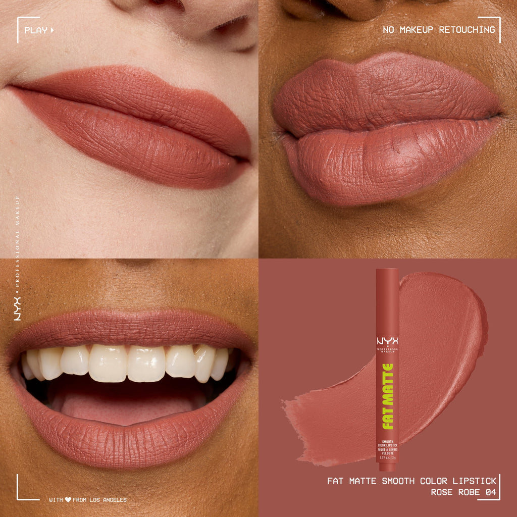 NYX Professional Makeup Fat Matte Lipstick, Smooth Color Long Lasting Lipstick, Rose Robe, 0.07 oz