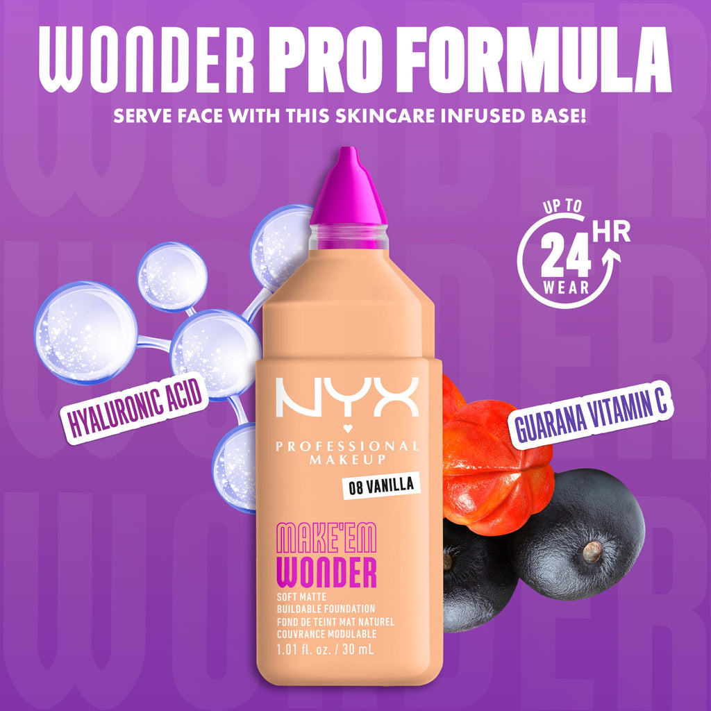 NYX Professional Makeup Make 'EM Wonder, 24H Soft Matte Foundation Makeup, VANILLA 08