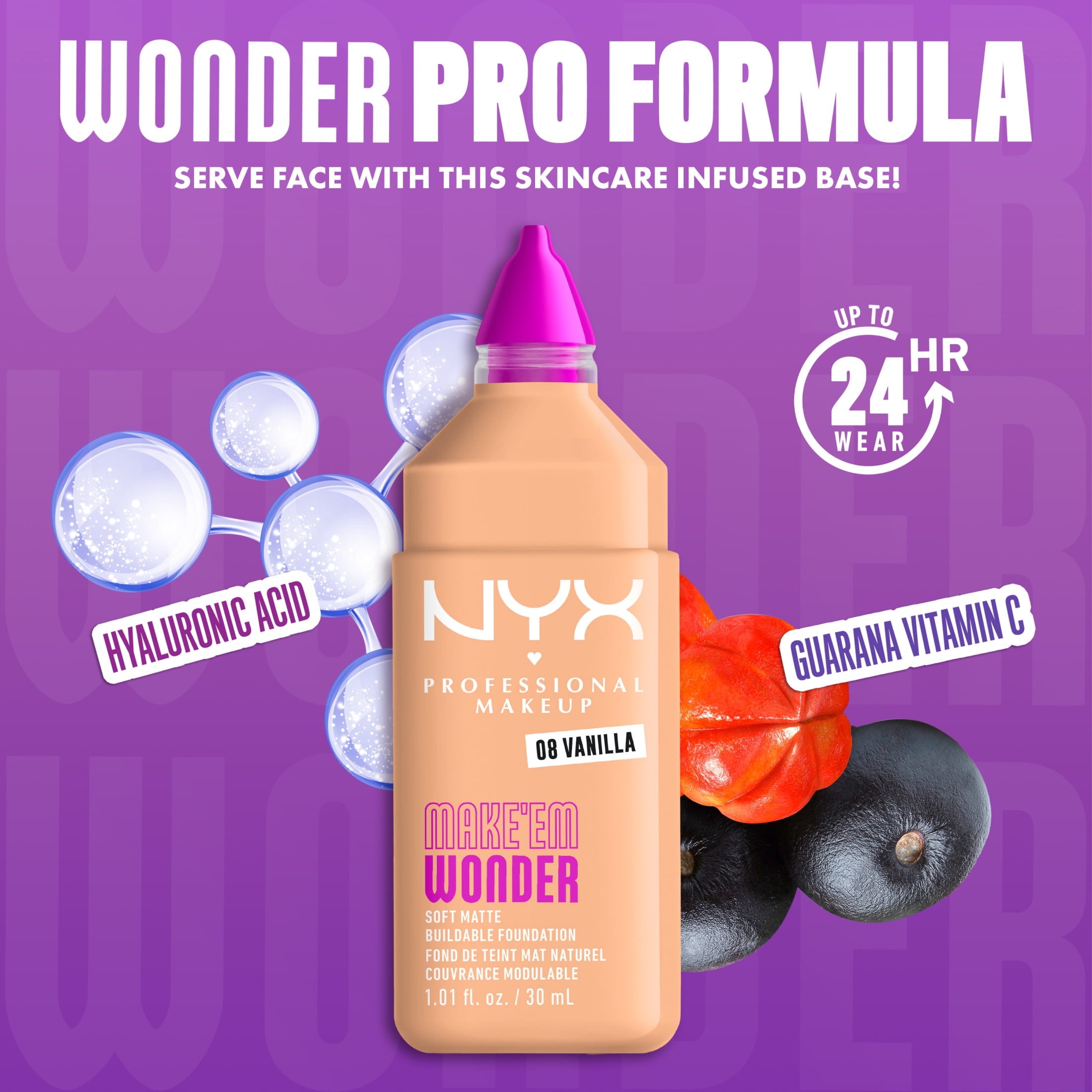 NYX Professional Makeup Make 'EM Wonder, 24H Soft Matte Foundation Makeup, VANILLA 08