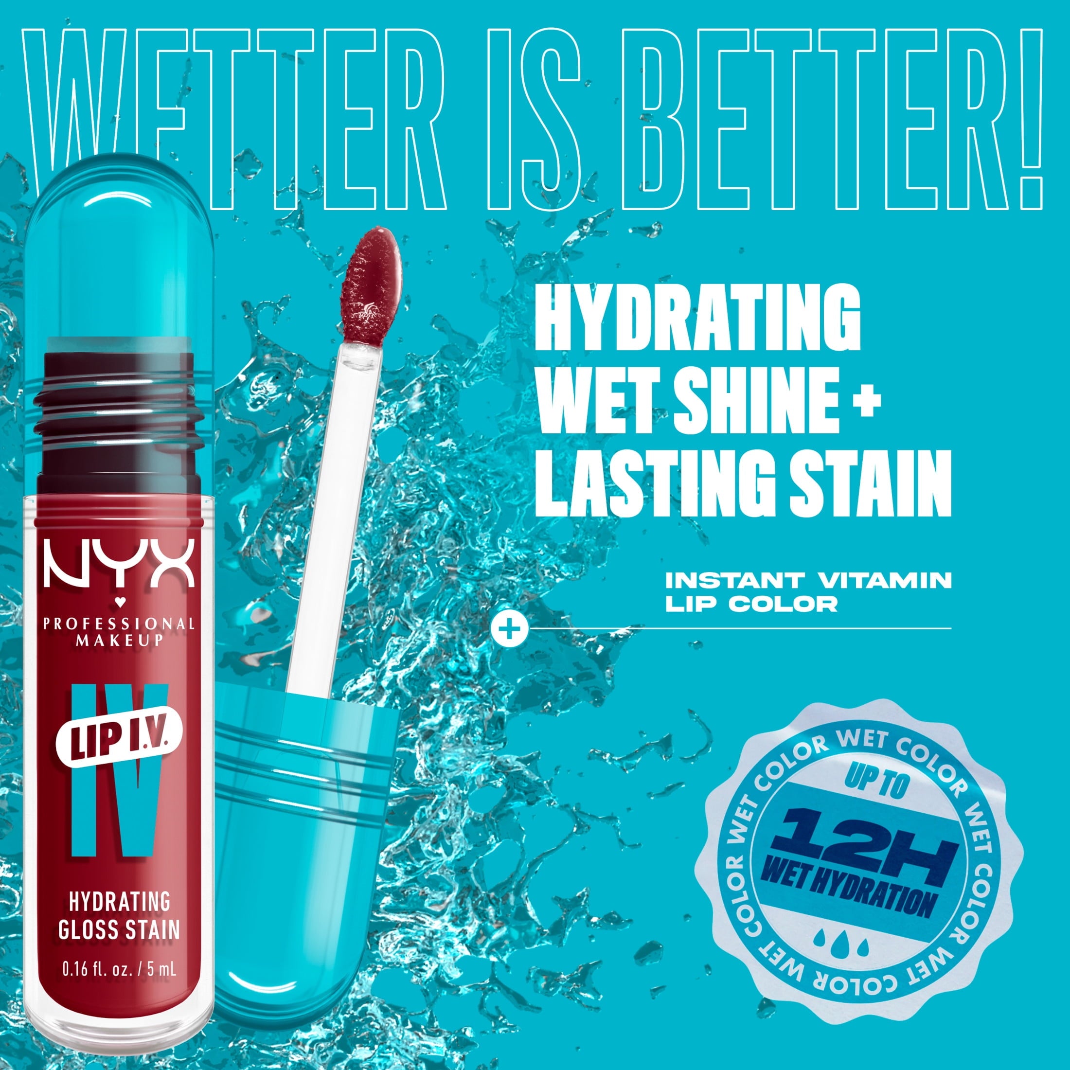 NYX Professional Makeup Lip IV Hydrating Lip Gloss & Lip Stain with Coconut Water, Blush Rush, 0.16 fl oz