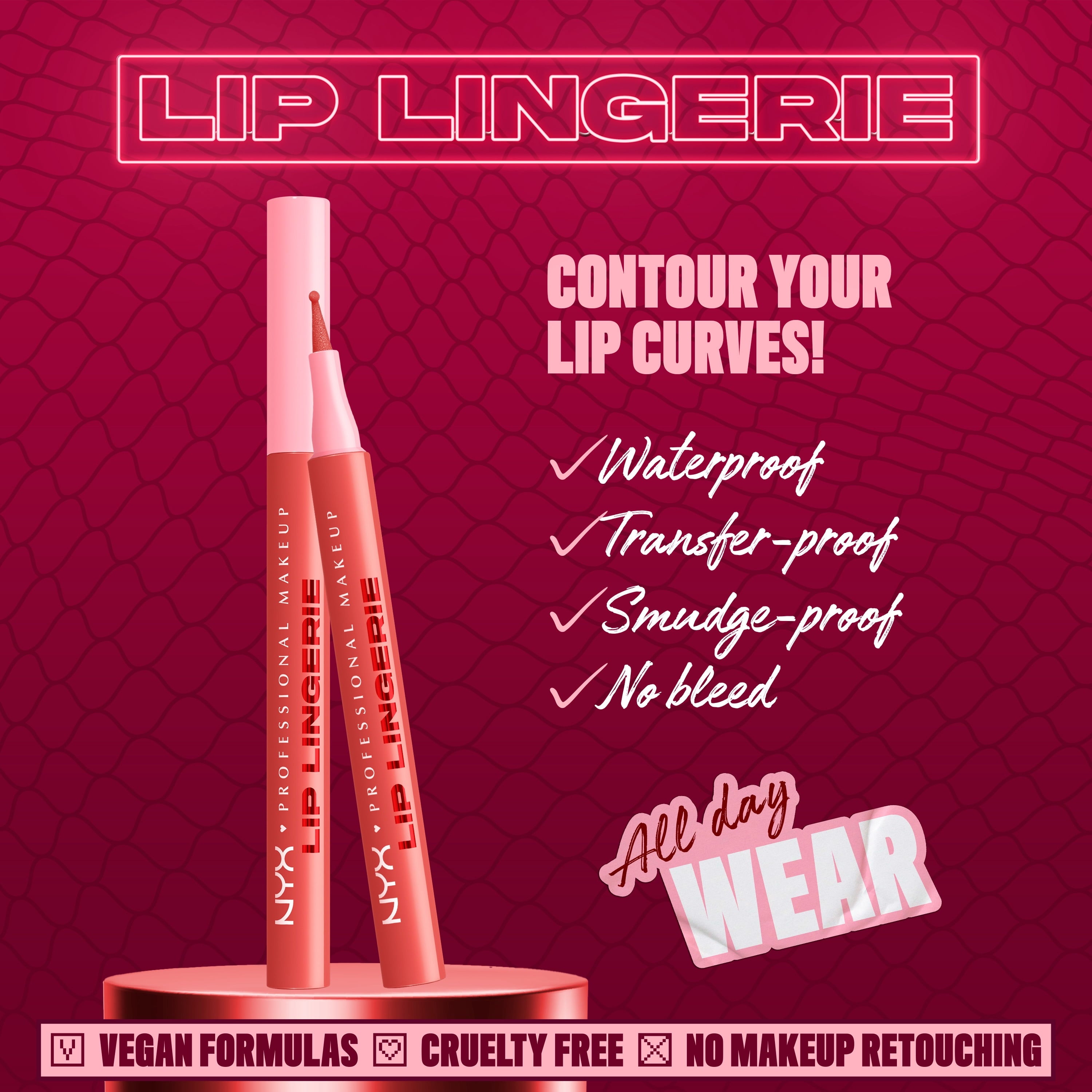 NYX Professional Makeup Lip Lingerie Lip Liner Stain, Waterproof Lip Color, Send Nudes, 0.03 fl oz