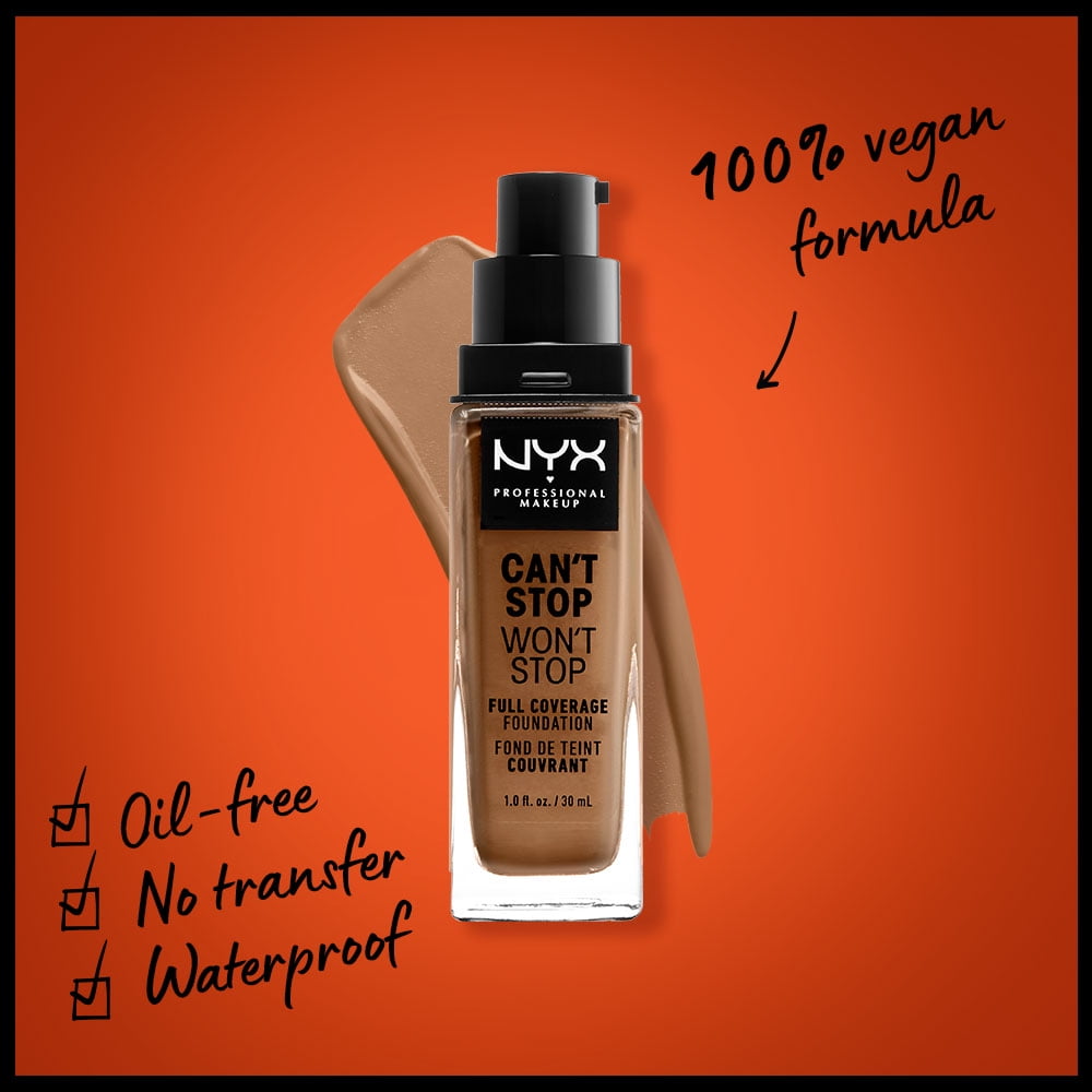 NYX Professional Makeup Can't Stop Won't Stop 24hr Full Coverage Liquid Foundation, Matte Finish, Waterproof, Warm Honey
