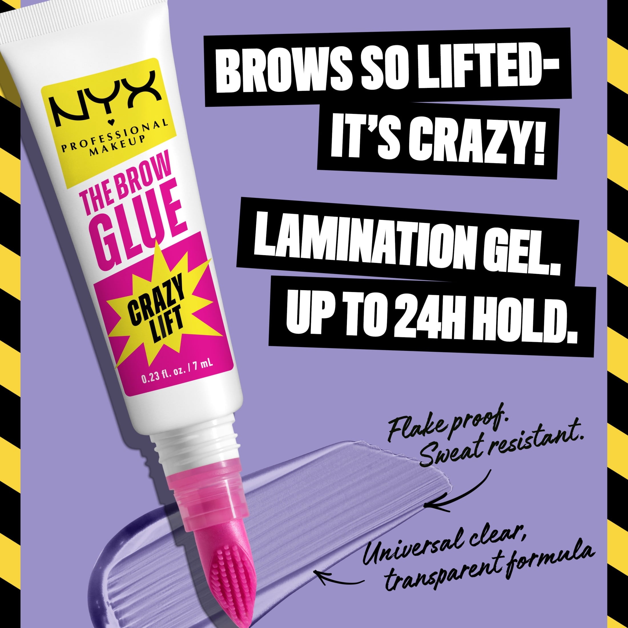 NYX Professional Makeup The Brow Glue Crazy Lift, Shaping Flake-Proof Eyebrow Gel, 24 Hour Hold, Clear, 0.23 fl oz