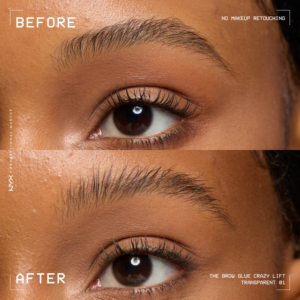 NYX Professional Makeup The Brow Glue Crazy Lift, Shaping Flake-Proof Eyebrow Gel, 24 Hour Hold, Clear, 0.23 fl oz