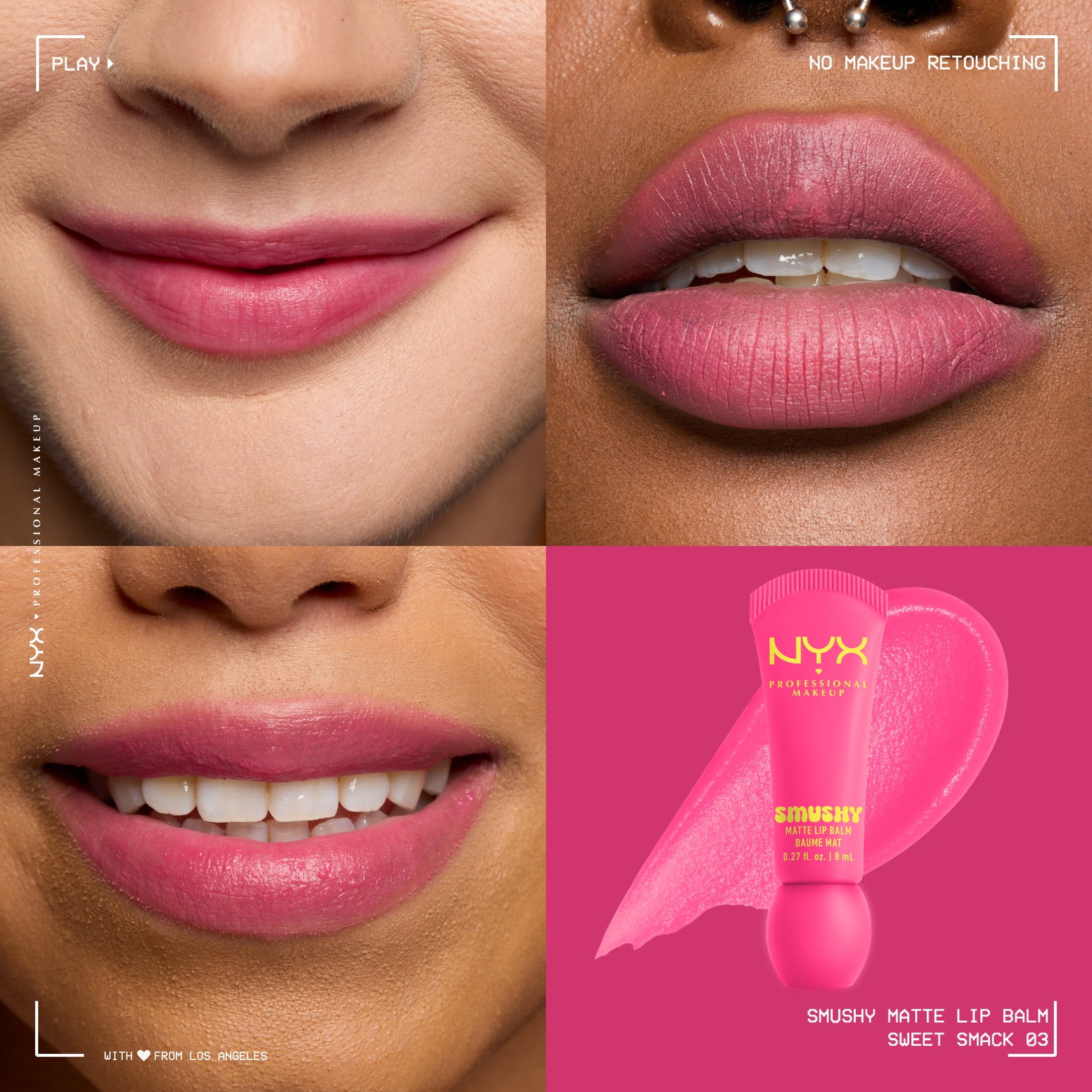 NYX Professional Makeup Smushy Matte Lip Balm, Sweet Smack, Mid-Tone Pink, 0.27 fl oz