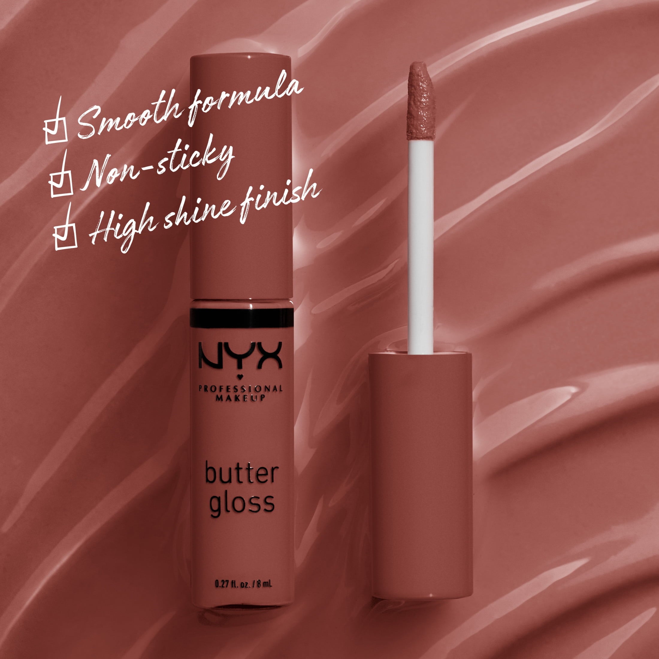 (2 pack) NYX Professional Makeup Butter Gloss, Non-Sticky Lip Gloss, Praline Glosses, 0.27 oz