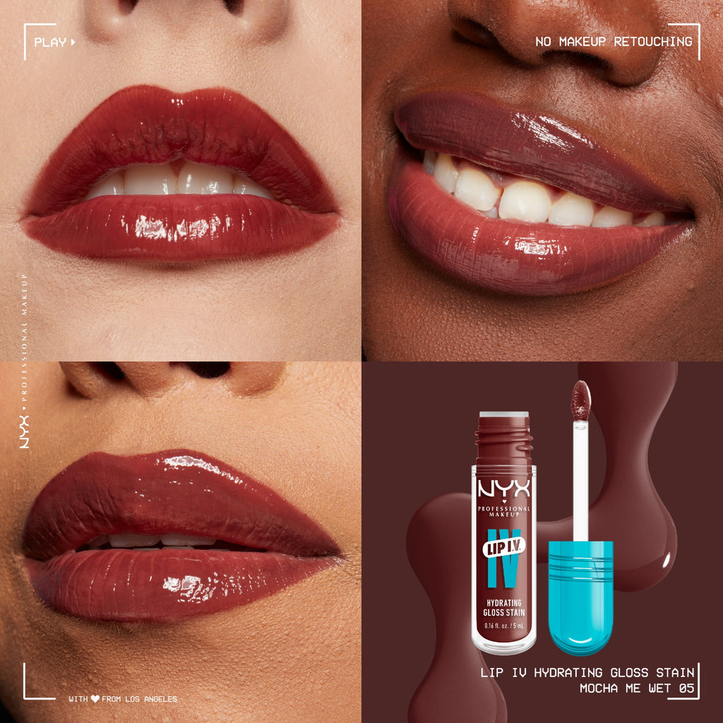 NYX Professional Makeup Lip IV Hydrating Lip Gloss & Lip Stain with Coconut Water, Mocha Me We, 0.16 fl oz