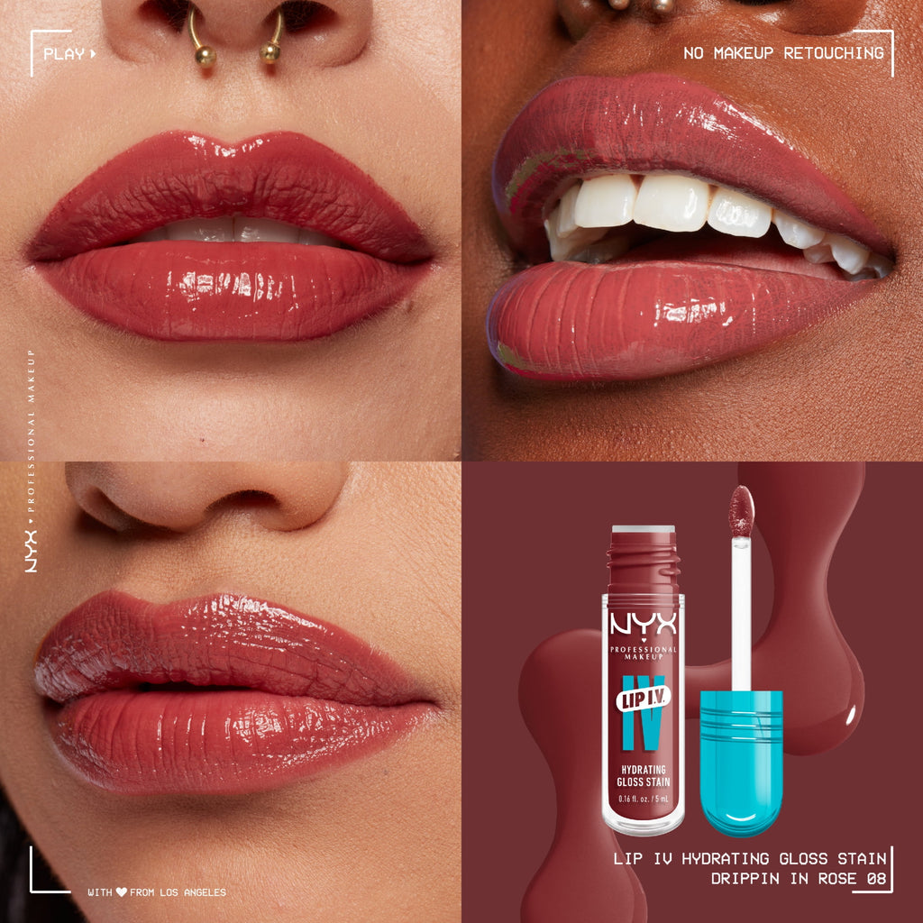 NYX Professional Makeup Lip IV Hydrating Lip Gloss & Lip Stain with Coconut Water, Drippin in Rose, 0.16 fl oz