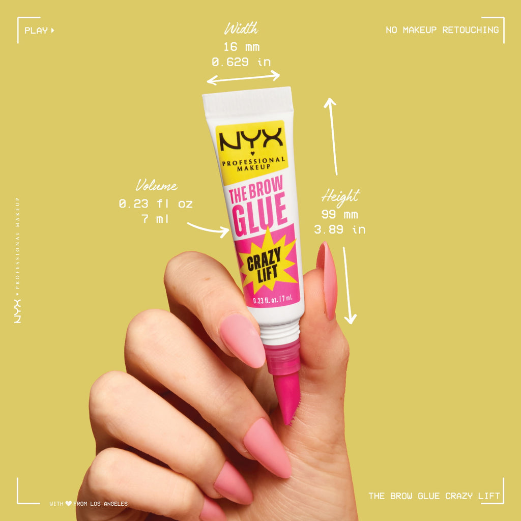 NYX Professional Makeup The Brow Glue Crazy Lift, Shaping Flake-Proof Eyebrow Gel, 24 Hour Hold, Clear, 0.23 fl oz