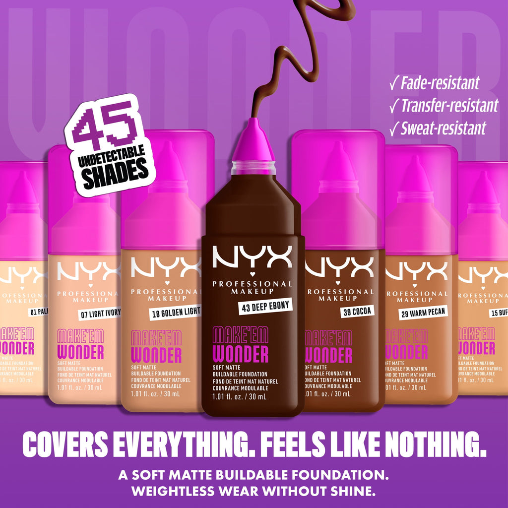 NYX Professional Makeup Make 'EM Wonder, 24H Soft Matte Foundation Makeup, VANILLA 08