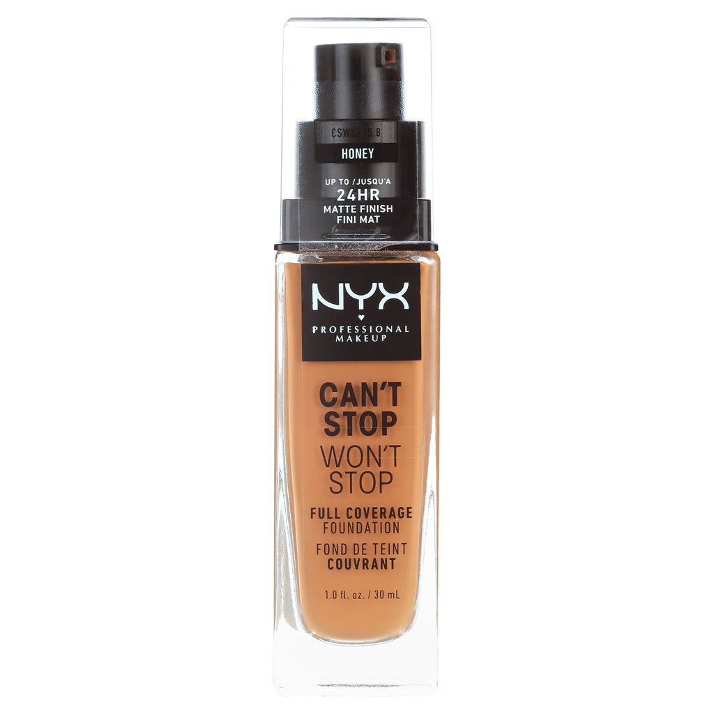NYX Professional Makeup Can't Stop Won't Stop 24hr Full Coverage Liquid Foundation, Matte Finish, Waterproof, Honey