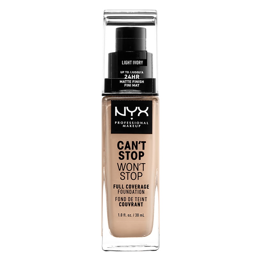 NYX Professional Makeup Can't Stop Won't Stop 24hr Full Coverage Liquid Foundation, Matte Finish, Waterproof, Light Ivory