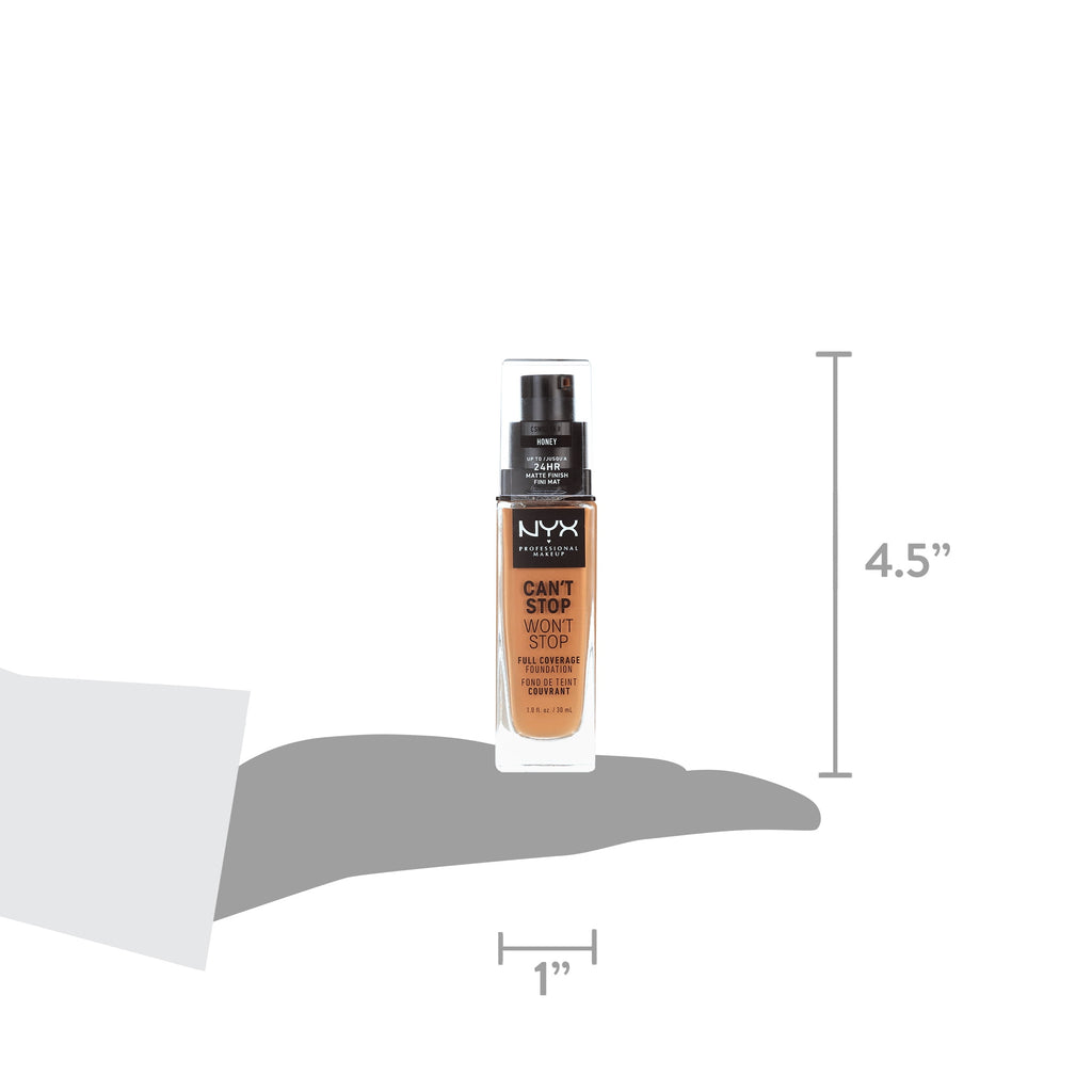 NYX Professional Makeup Can't Stop Won't Stop 24hr Full Coverage Liquid Foundation, Matte Finish, Waterproof, Honey