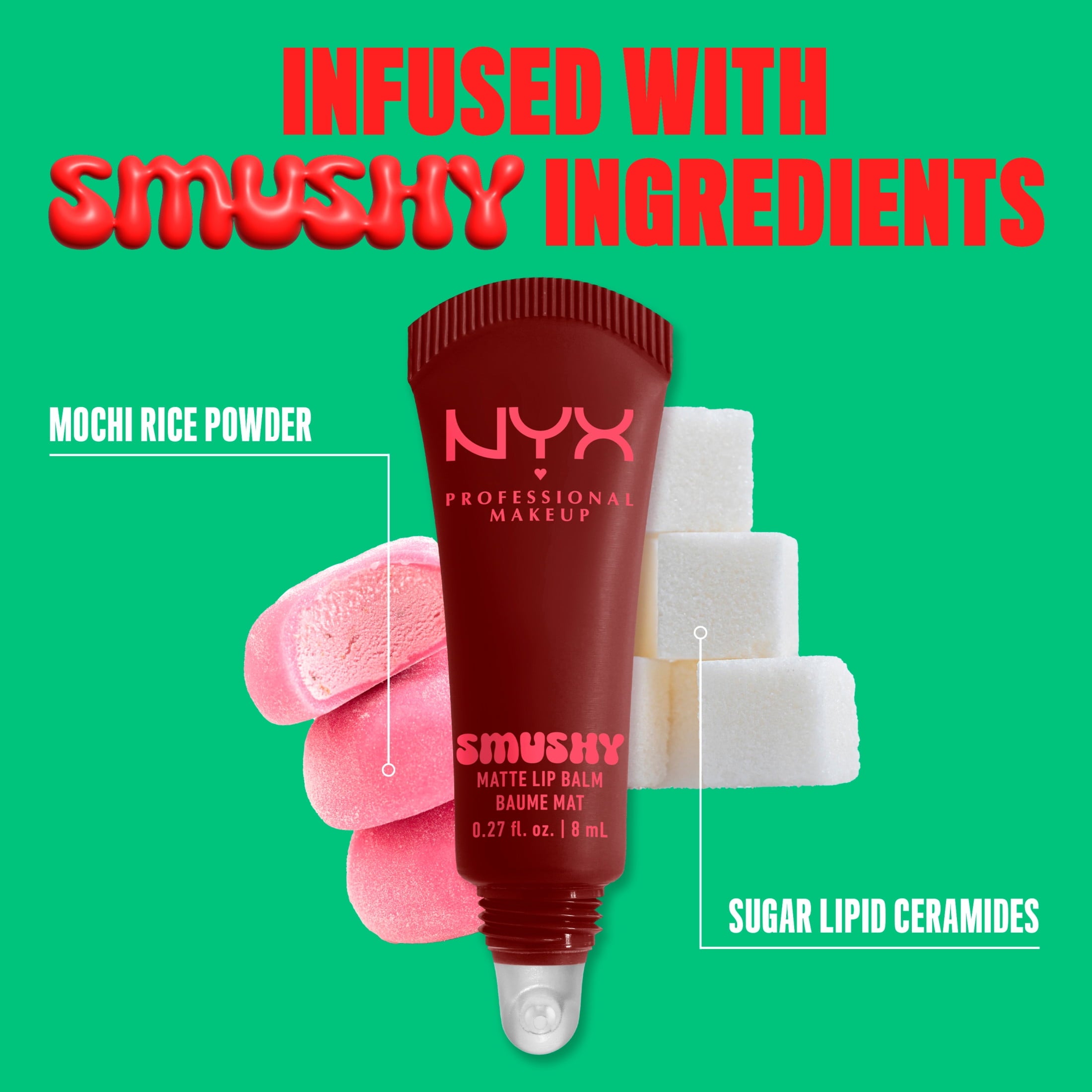 NYX Professional Makeup Smushy Matte Lip Balm, Smudge Fudge, Chocolate Brown, 0.27 fl oz