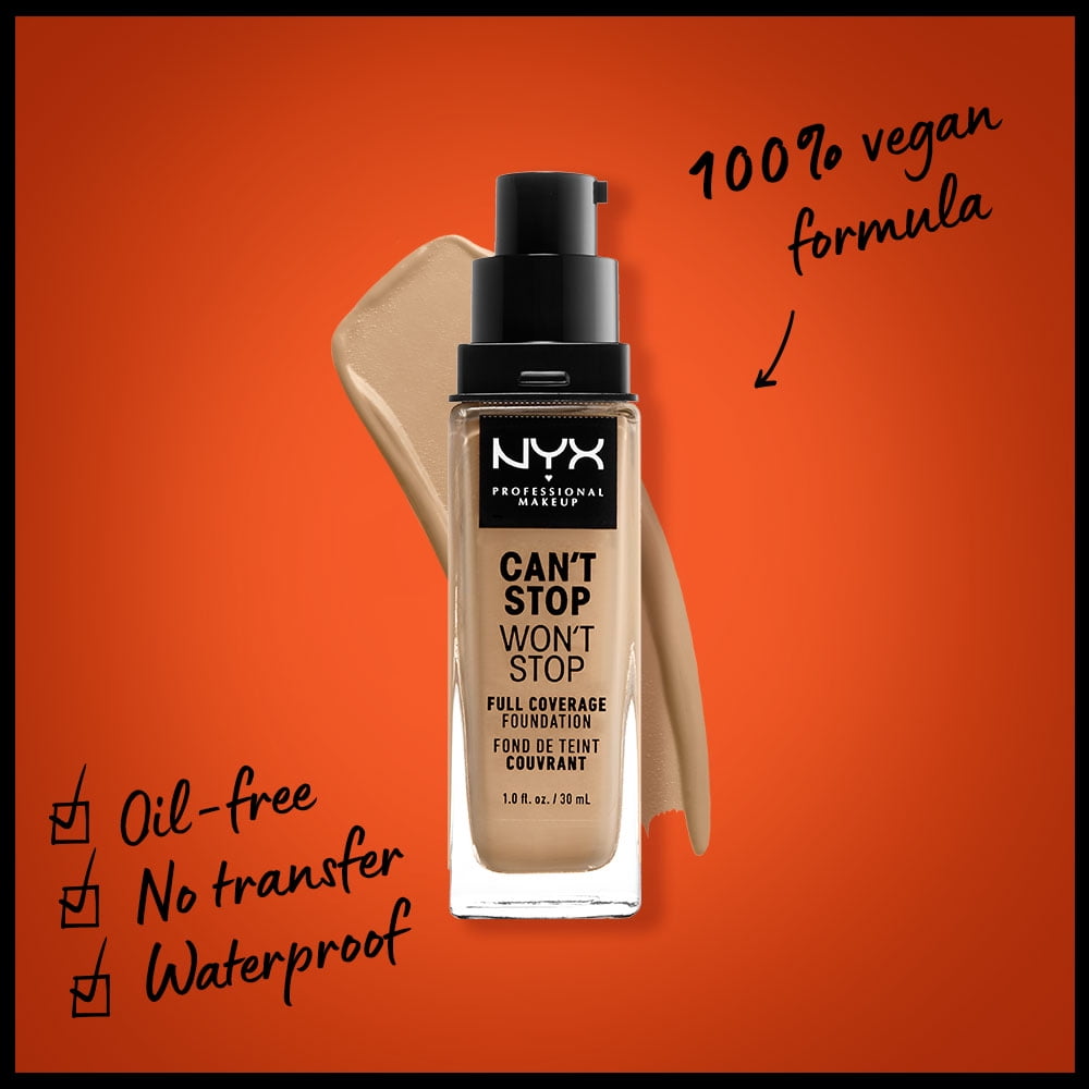 NYX Professional Makeup Can't Stop Won't Stop 24hr Full Coverage Liquid Foundation, Matte Finish, Waterproof, Beige