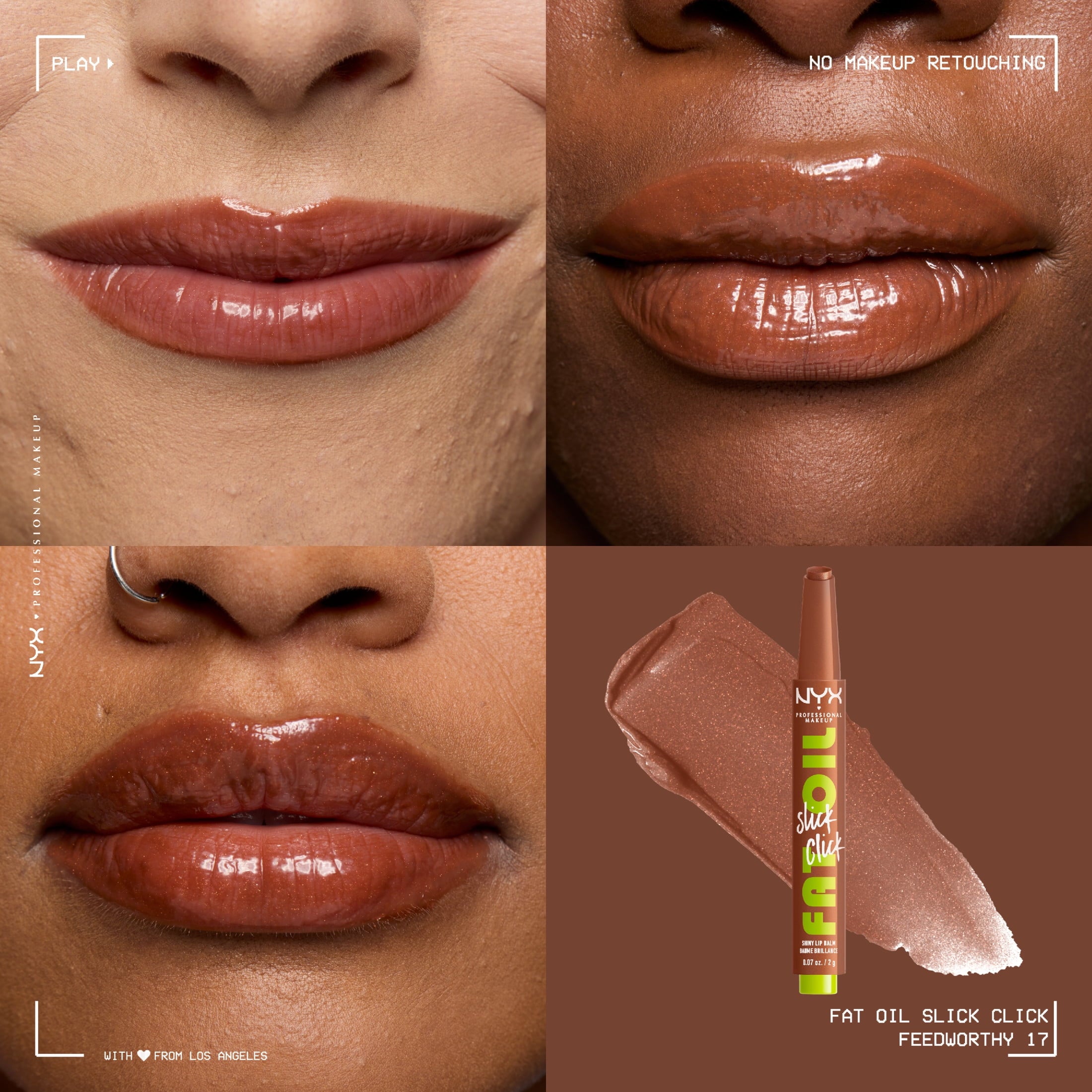 NYX Professional Makeup Fat Oil Slick Click Hydrating Tinted Lip Gloss with Lightweight Hydration, Feedworthy, 0.07 oz