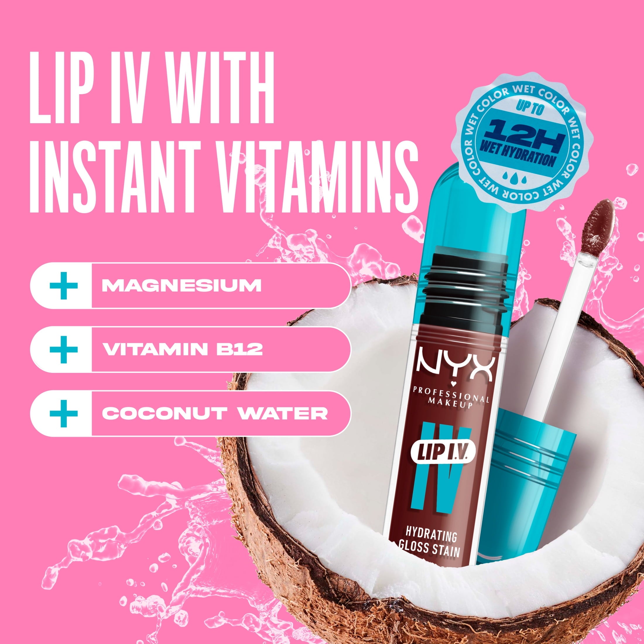 NYX Professional Makeup Lip IV Hydrating Lip Gloss & Lip Stain with Coconut Water, Mocha Me We, 0.16 fl oz