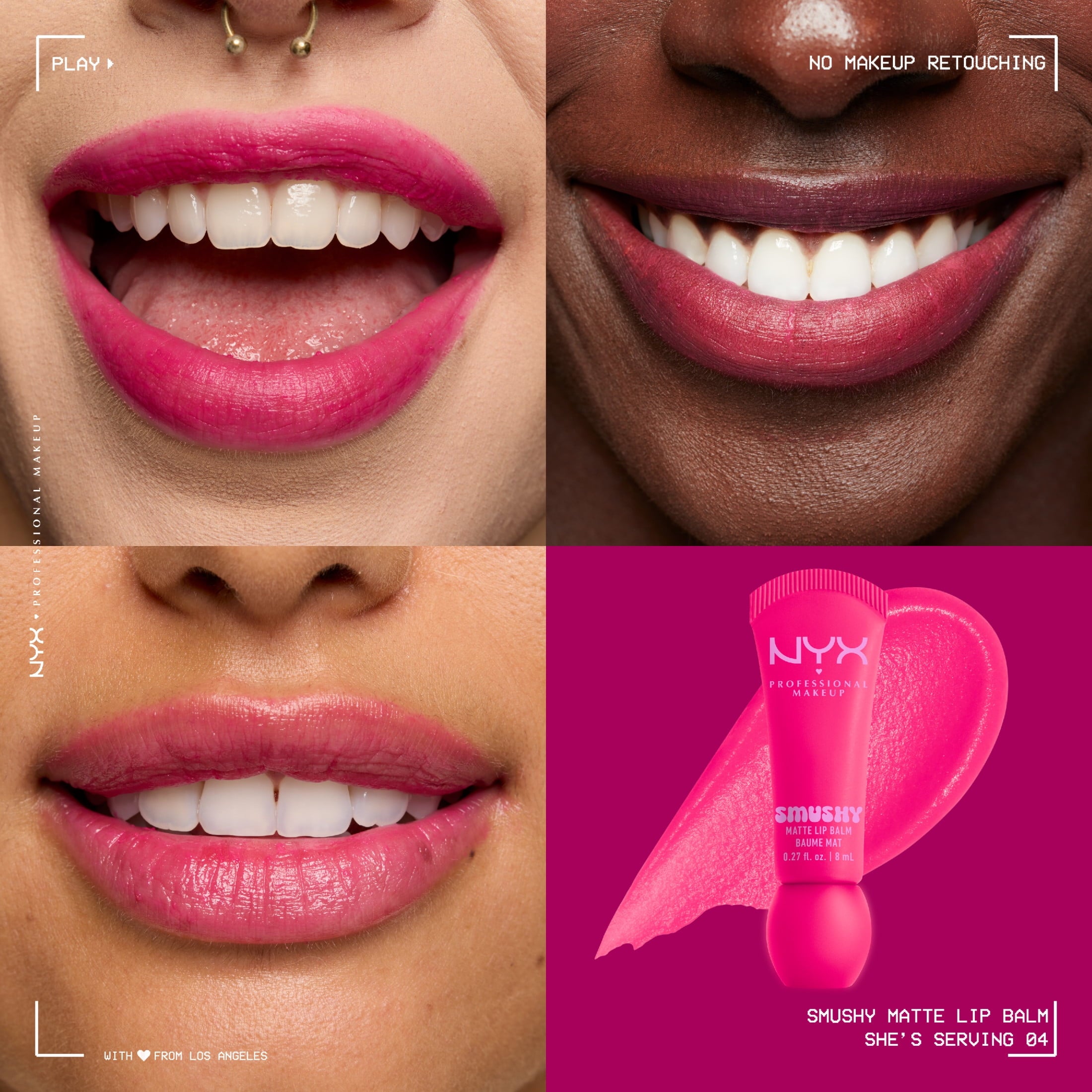 NYX Professional Makeup Smushy Matte Lip Balm, She's Serving, Fuchsia, 0.27 fl oz