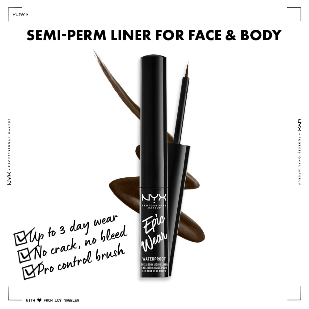 NYX Professional Makeup Epic Wear Liquid Liner, Long-Lasting Waterproof Liquid Eyeliner, Brown