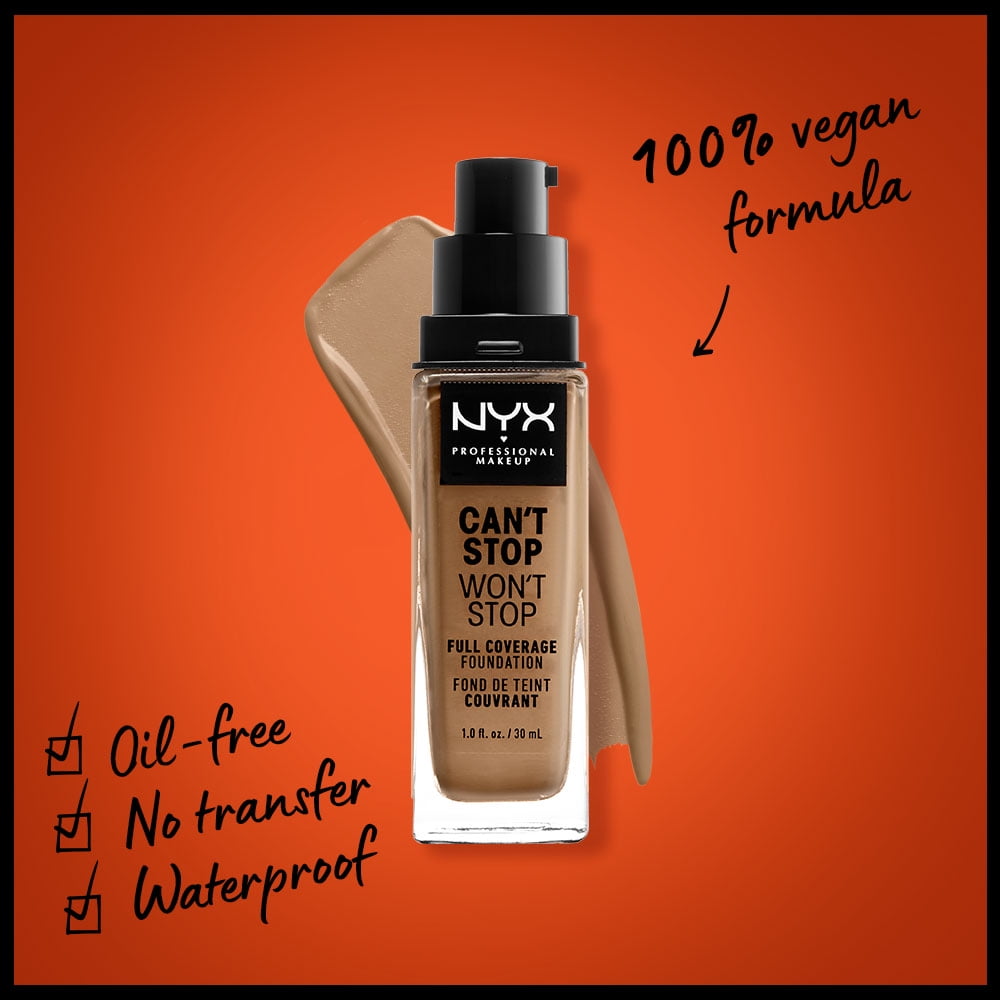 NYX Professional Makeup Can't Stop Won't Stop 24hr Full Coverage Liquid Foundation, Matte Finish, Waterproof, Caramel