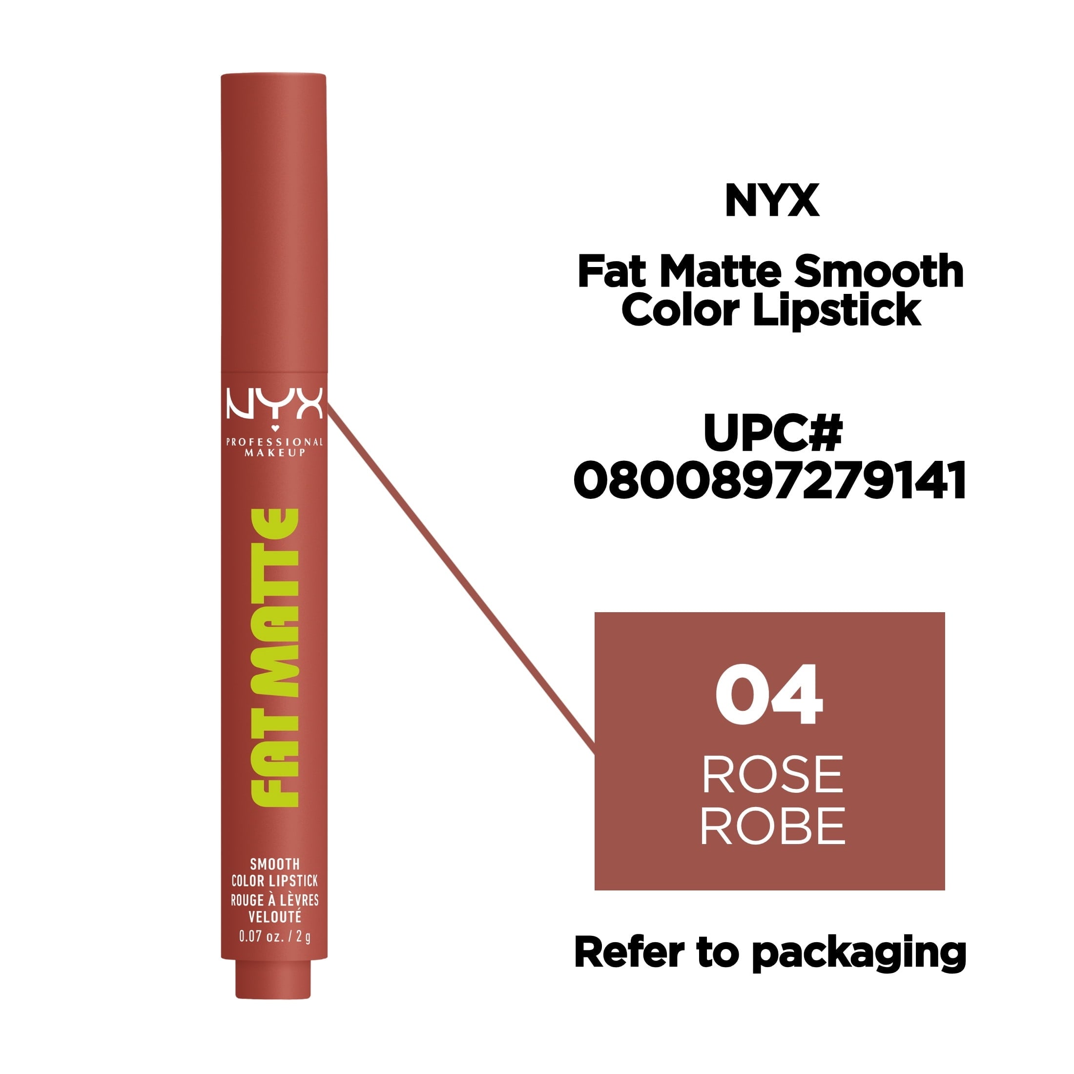 NYX Professional Makeup Fat Matte Lipstick, Smooth Color Long Lasting Lipstick, Rose Robe, 0.07 oz