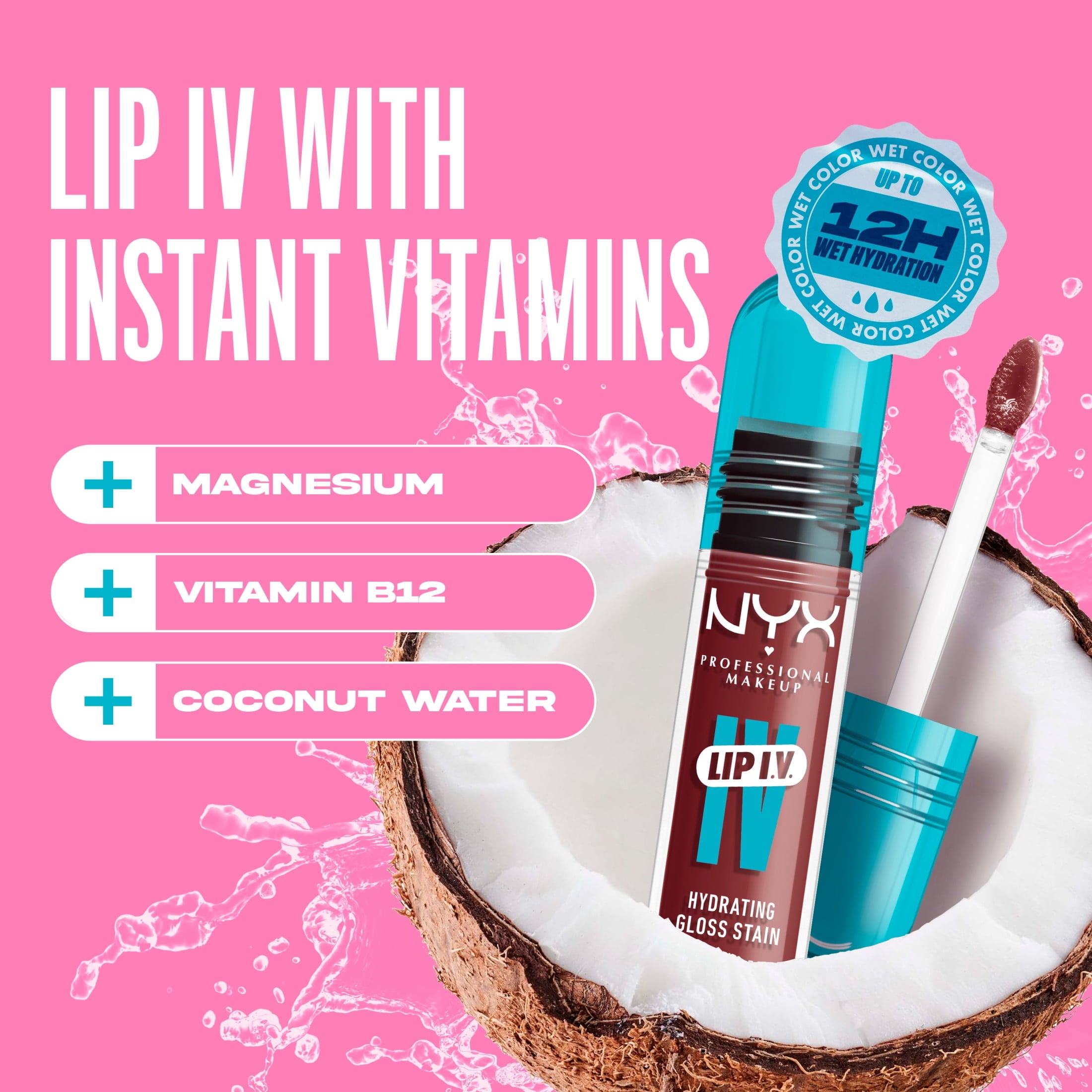 NYX Professional Makeup Lip IV Hydrating Lip Gloss & Lip Stain with Coconut Water, Drippin in Rose, 0.16 fl oz