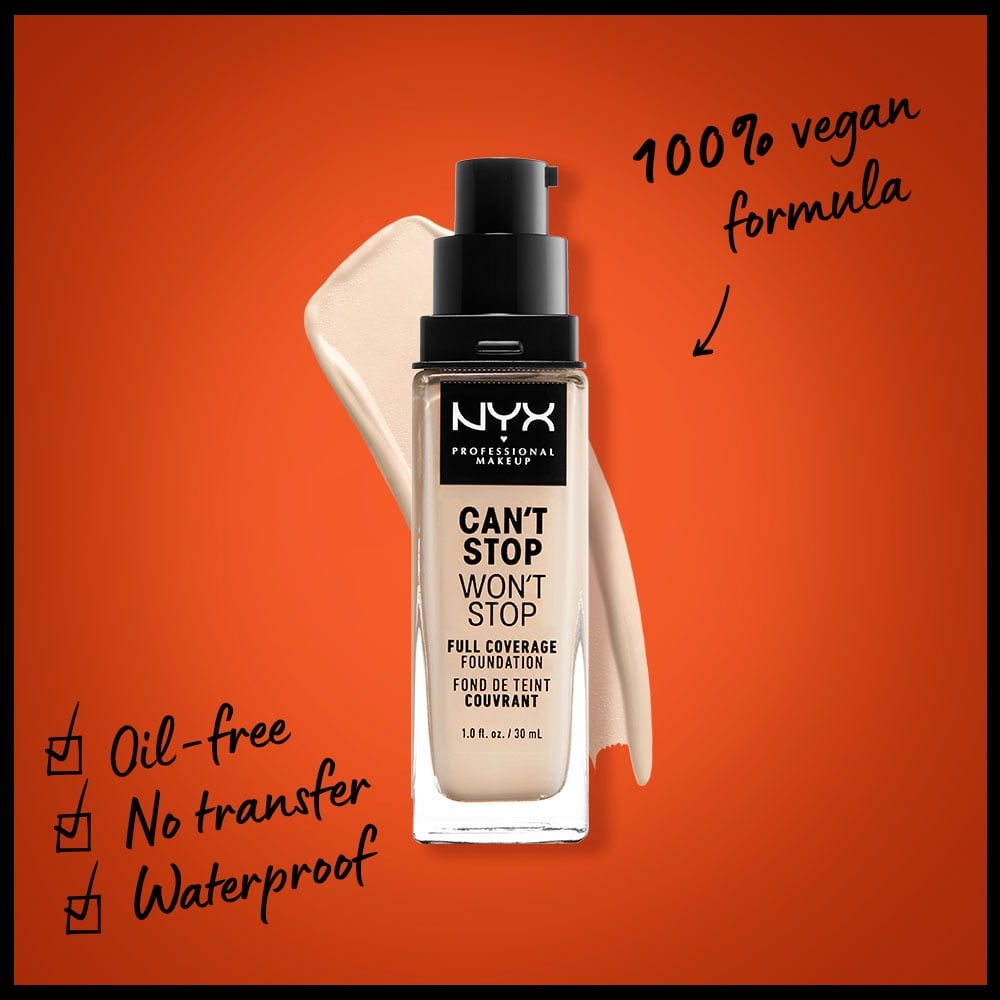 NYX Professional Makeup Can't Stop Won't Stop 24hr Full Coverage Liquid Foundation, Matte Finish, Waterproof, 01 - Pale
