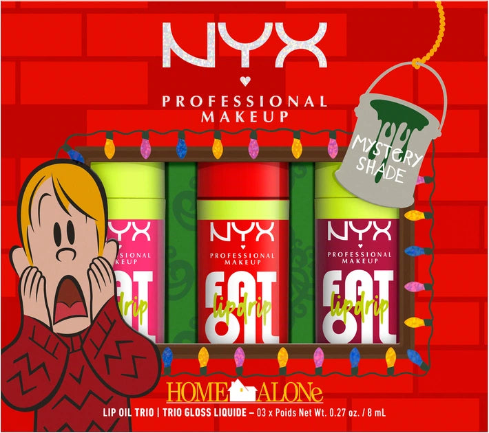 NYX Professional Makeup Home Alone Fat Oil Lip Drip Trio, Limited-Edition 3-Piece Vegan Hydrating Lip Oil Set