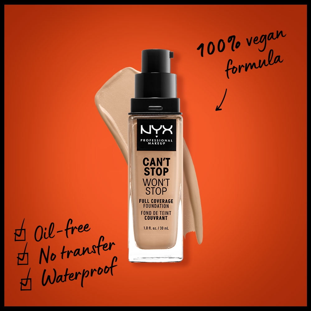 NYX Professional Makeup Can't Stop Won't Stop 24hr Full Coverage Liquid Foundation, Matte Finish, Waterproof, True Beige, 1 fl oz