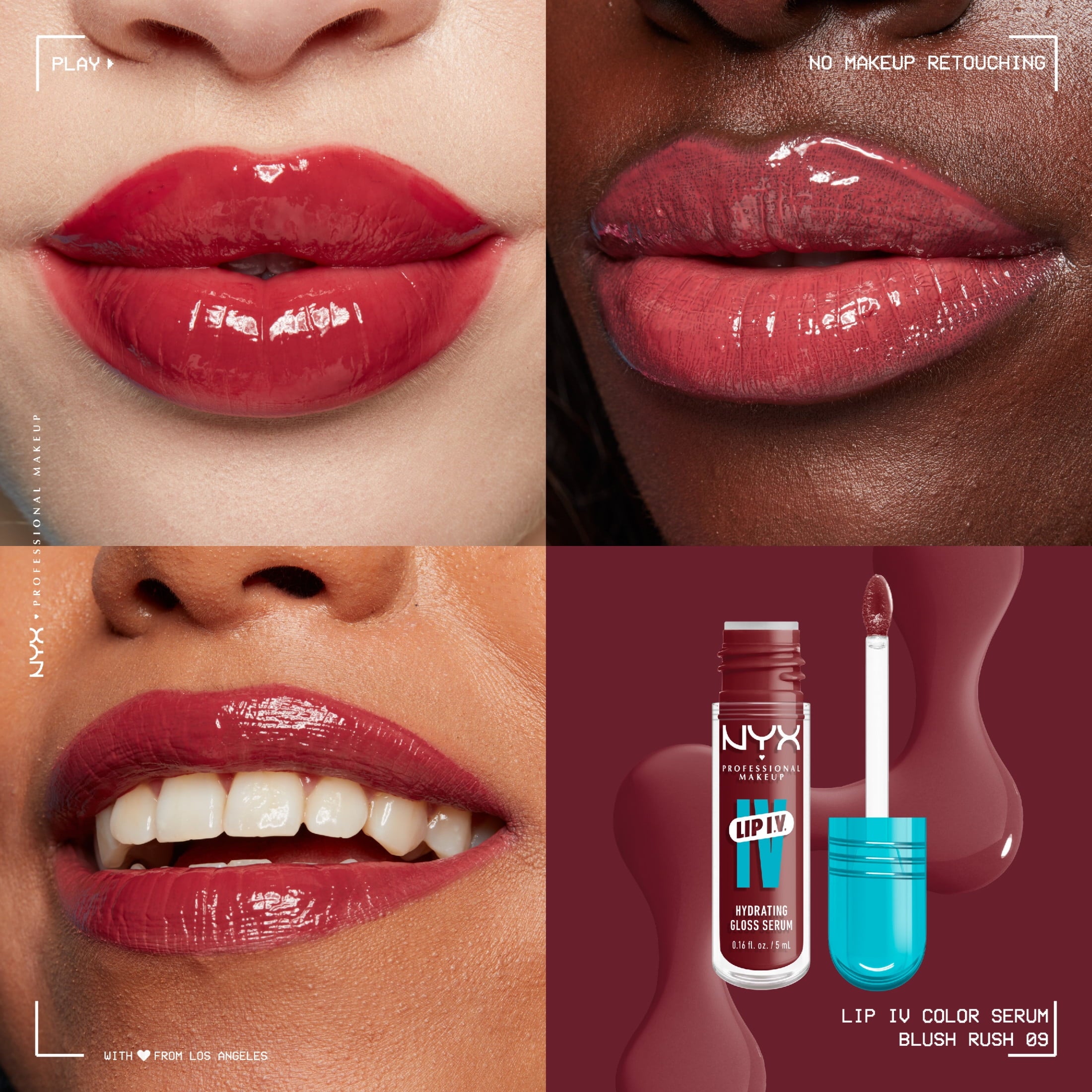 NYX Professional Makeup Lip IV Hydrating Lip Gloss & Lip Stain with Coconut Water, Blush Rush, 0.16 fl oz