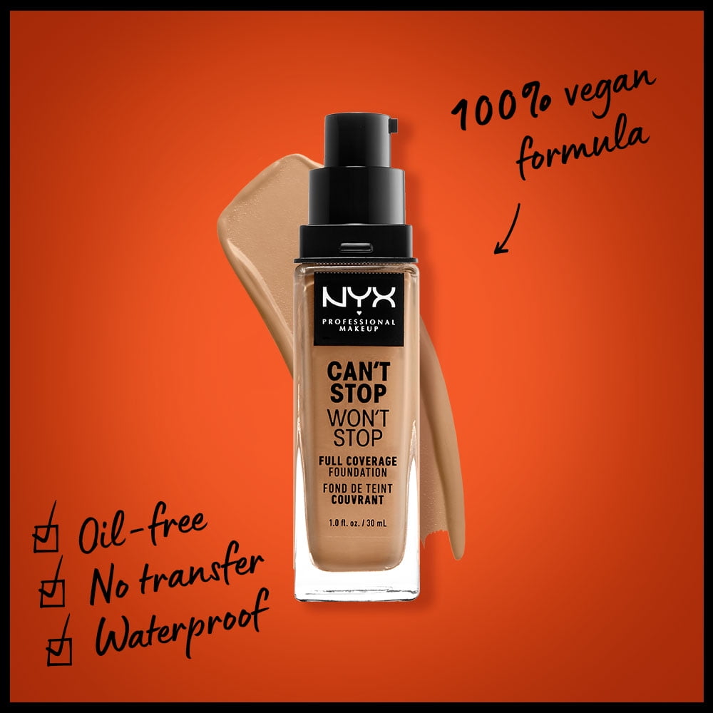 NYX Professional Makeup Can't Stop Won't Stop 24hr Full Coverage Liquid Foundation, Matte Finish, Waterproof, Camel
