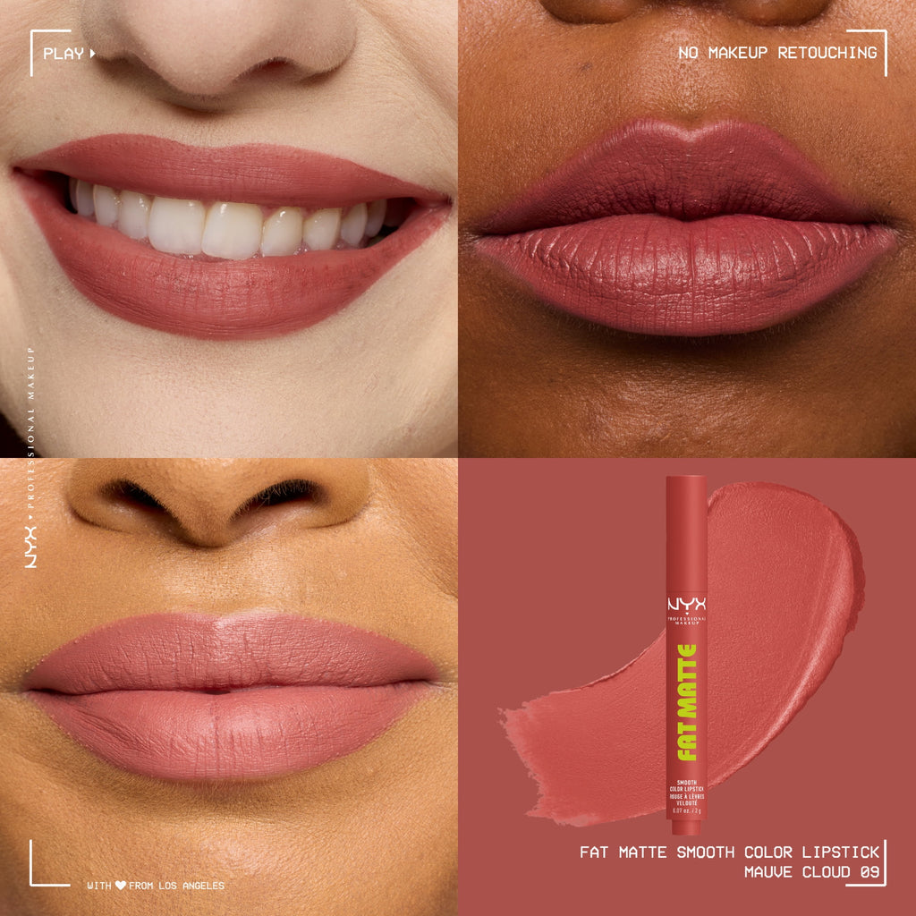 NYX Professional Makeup Fat Matte Lipstick, Smooth Color Long Lasting Lipstick, Mauve Cloud, 0.07 oz