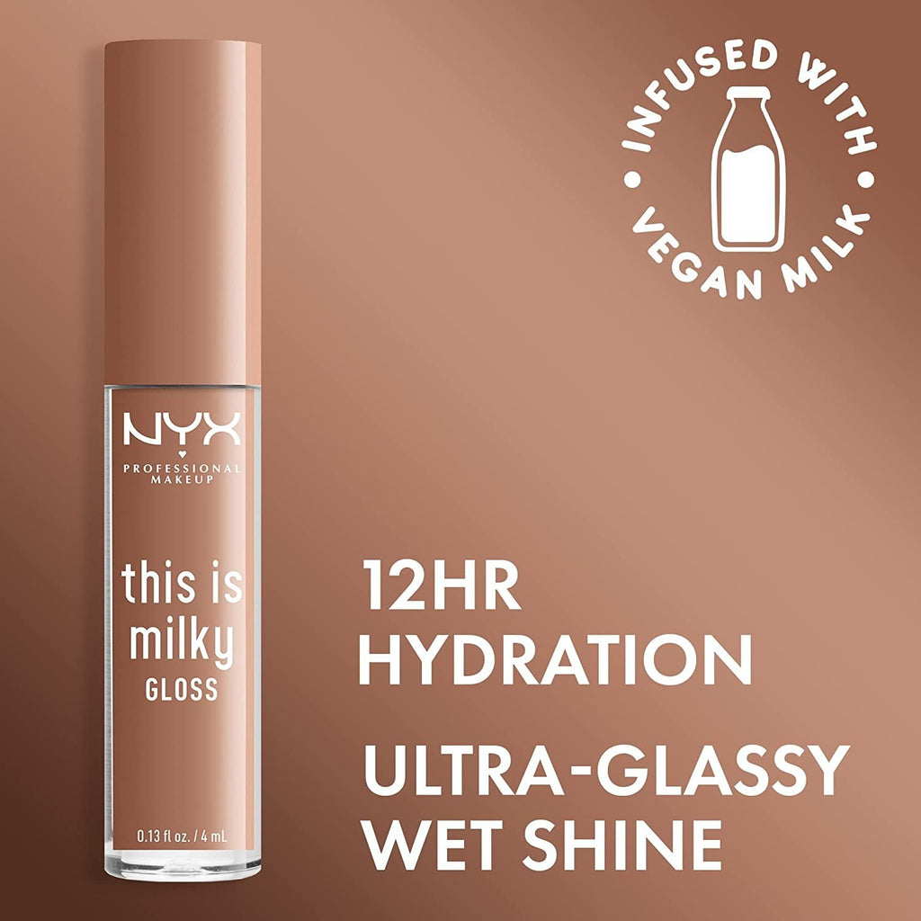 NYX Professional Makeup This Is Milky Gloss, Vegan Lip Gloss, 12 Hour Hydration - Cookies & Milk (Cool Beige Nude)